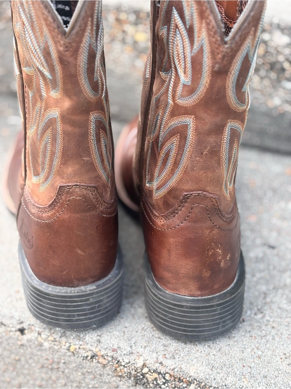 Justin Boots Brown blue Western Leather Pull On Embroidered Men's 10D Cowboy - Picture 4 of 10